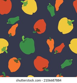 Vector retro bell pepper veggie illustration motif seamless repeat pattern kids fashion fabric home kitchen print textile digital artwork