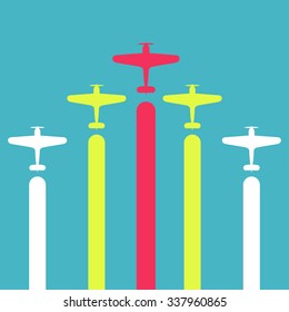 Vector retro biplanes, minimalistic style, whirlwind of airplane, for travel agencies, aviation companies.