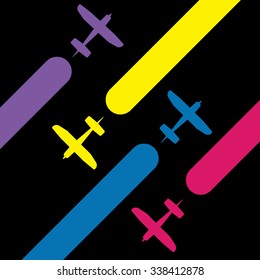 Vector retro biplanes, minimalistic style, whirlwind of airplane, for travel agencies, aviation companies.