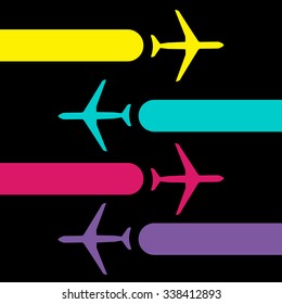 Vector retro biplanes, minimalistic style, whirlwind of airplane, for travel agencies, aviation companies.