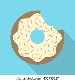 Vector Retro Bitten Donut Illustration Flat Design
