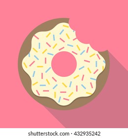 Vector Retro Bitten Donut Illustration Flat Design
