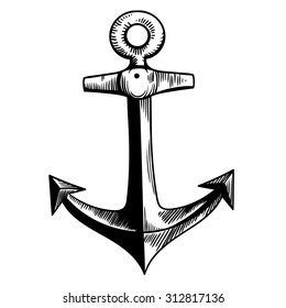 Vector Retro Black and White Anchor Illustration