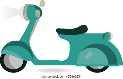 Vector retro Blue scooter isolated against white background.