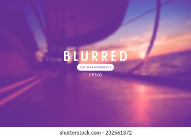 Vector retro blurred unfocused photographic background. Sunset view on the river from a sailboat deck