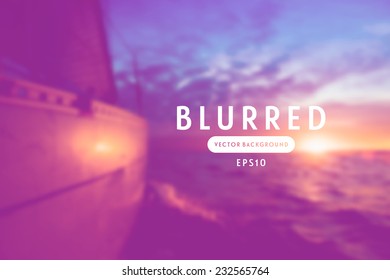 Vector retro blurred unfocused photographic background. Sailboat sailing into the sunset