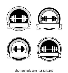 Vector retro bodybuilding badge: black and white colors