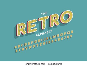 Vector of retro bold font and alphabet