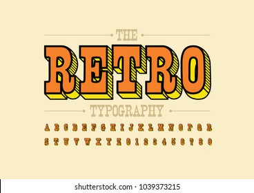 Vector of retro bold font and alphabet