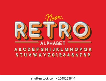 Vector of retro bold font and alphabet