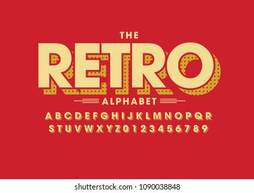 Vector of retro bold font and alphabet