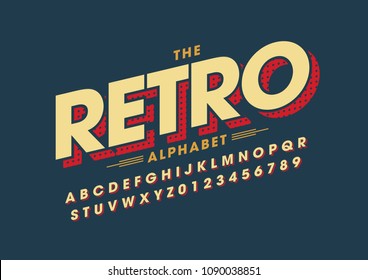 Vector of retro bold font and alphabet