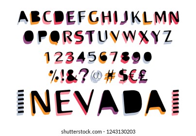 Vector of retro bold font and alphabet