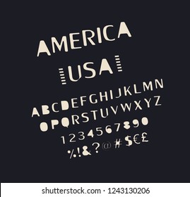 Vector of retro bold font and alphabet