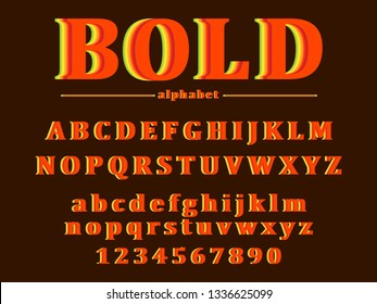 Vector of retro bold font and alphabet 