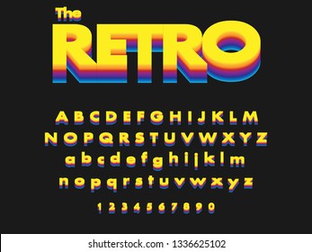 Vector of retro bold font and alphabet 
