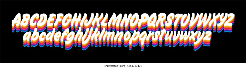 Vector of retro bold font and alphabet. Trendy rainbow typography. Vector illustrations. 
