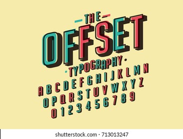 Vector of retro bold font and alphabet