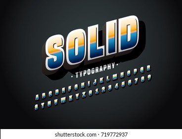 Vector of retro bold font and alphabet