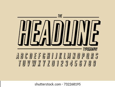 Vector of retro bold font and alphabet