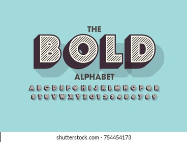 Vector of retro bold font and alphabet