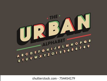 Vector of retro bold font and alphabet