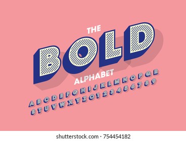 Vector of retro bold font and alphabet