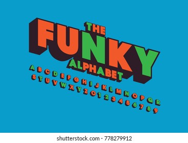 Vector of retro bold font and alphabet
