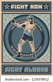 Vector Retro Boxer Poster, Decorative Ornate Background