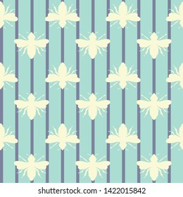 Vector Retro Bright Bees Shapes on Stripes seamless pattern background.