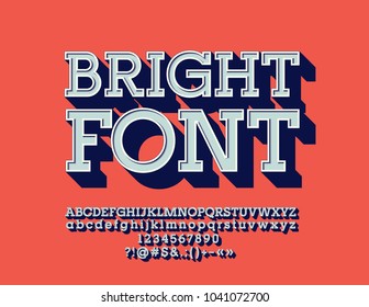 Vector Retro Bright Font.  Set of vintage 3D Letters, Numbers and Symbols