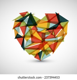 Corazón rota vectorial retro hecho de triángulos de color 