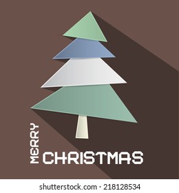 Vector Retro Brown Merry Christmas Illustration with Paper Cut Tree