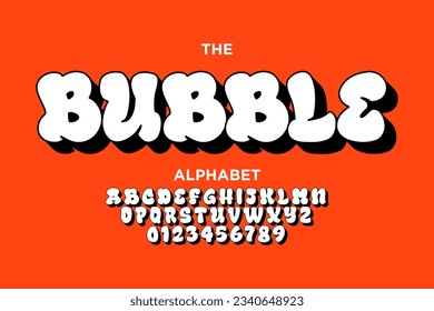Vector retro Bubble gum bold font design, alphabet, typeface, typography. Vector illustration Graffiti bubble shaped alphabet set. svg