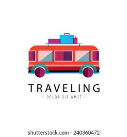 vector retro bus logo, traveling icon isolated