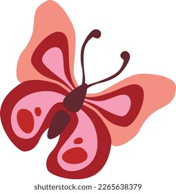 Vector retro butterfly doodle hippie style illustration. 