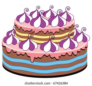 vector retro cake with cream and decoration