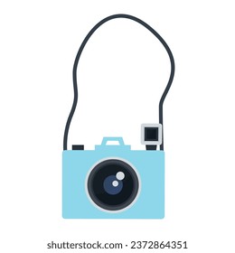Vector retro camera in a flat style on a white background.