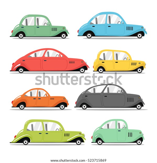 Vector retro car. Different\
types of cars icons. Collection auto. Different vector sedan\
forms