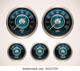 Vector retro car gauges icon set