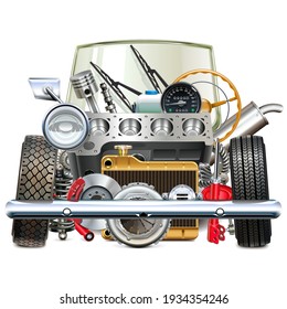 Vector Retro Car Spares Concept isolated on white background