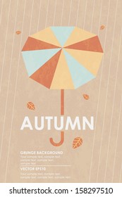 Vector retro card design autumn poster with umbrella