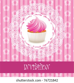 vector retro card with pink cupcake