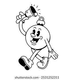 Vector Retro Cartoon Ball Christmas Character Groovy Illustration Isolated