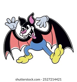 Vector Retro Cartoon Bat Character Halloween Illustration Isolated