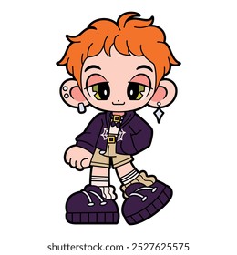 Vector Retro Cartoon Boy Character Y2k Style Illustration Isolated