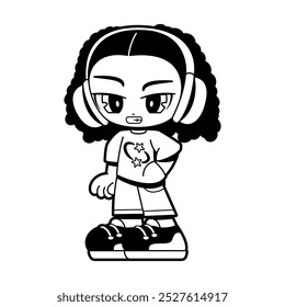 Vector Retro Cartoon Boy With Headphones Character Y2k Style Illustration Isolated