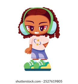 Vector Retro Cartoon Boy With Headphones Character Y2k Style Illustration Isolated