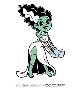 Vector Retro Cartoon Bride Of Frankenstein Character Illustration Isolated