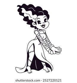 Vector Retro Cartoon Bride Of Frankenstein Character Illustration Isolated